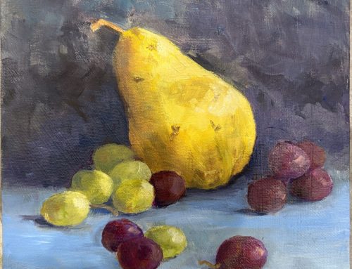 Item 204 still Life Study- Yellow Pear, Green and Red grapes