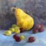 Still Life Study Yellow Pear, Green and Red Grapes 8"x8"