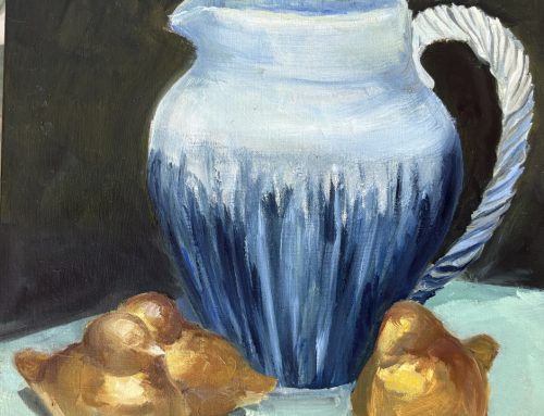 Item 207  8″x8″ oil Pitcher and Three Brass Birds