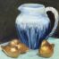 Item 207 Still Life Study Pitcher -three small brass birds