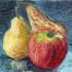 Item 334 3"x7" oil still life Apple and two pears
